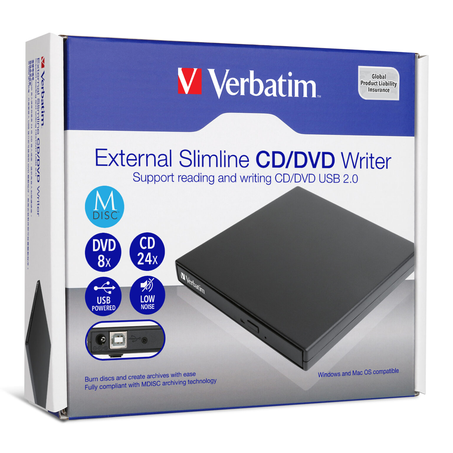 External Slimline CD/DVD Writer (USB 2.0) Verbatim Hong Kong