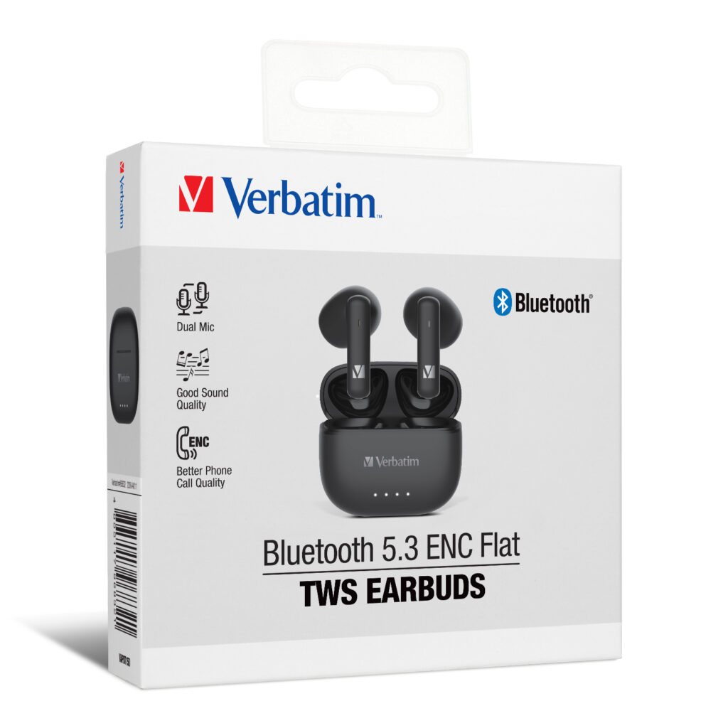 Bluetooth 5.3 ENC Flat TWS Earbuds Verbatim Hong Kong