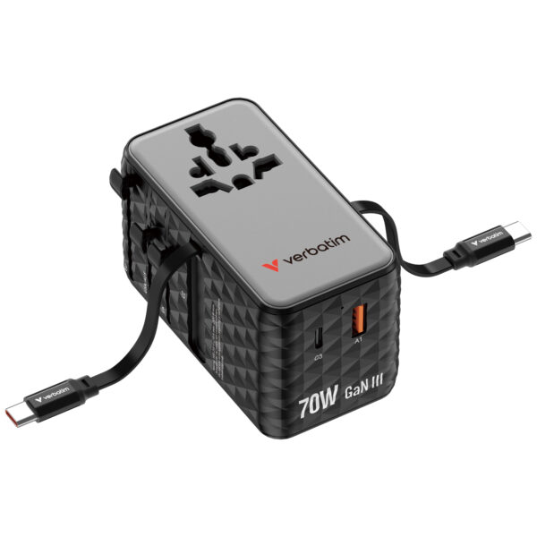 Charge 'n' Travel Diamond 70W Universal Travel Adapter with 2C retractable cable (CNT-70/2C) - Image 2