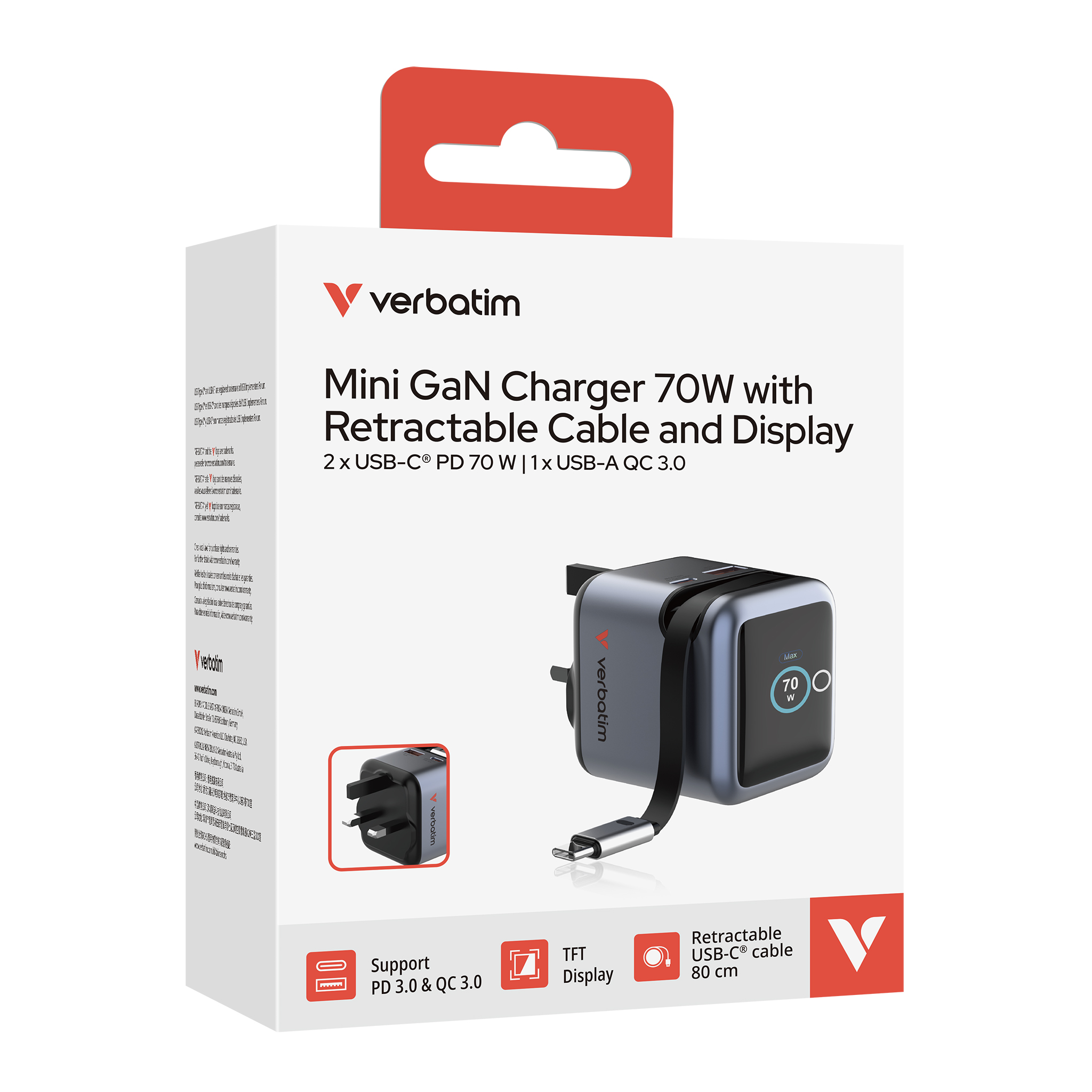 70W Mini GaN Charger with Retractable Cable and Display - Image 8
