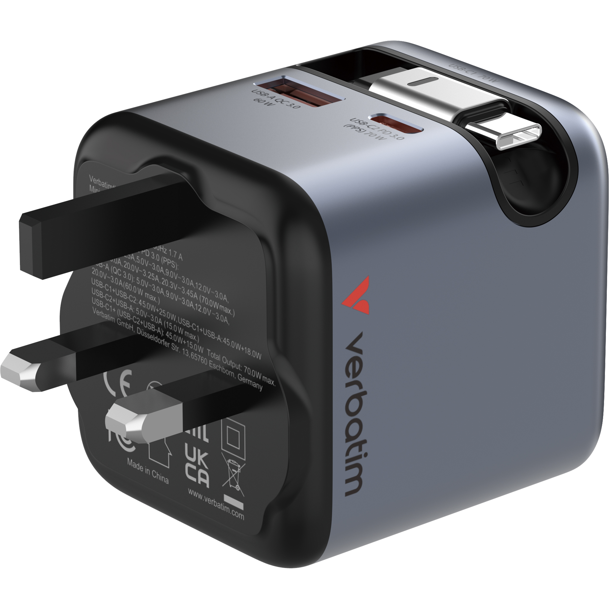 70W Mini GaN Charger with Retractable Cable and Display - Image 2