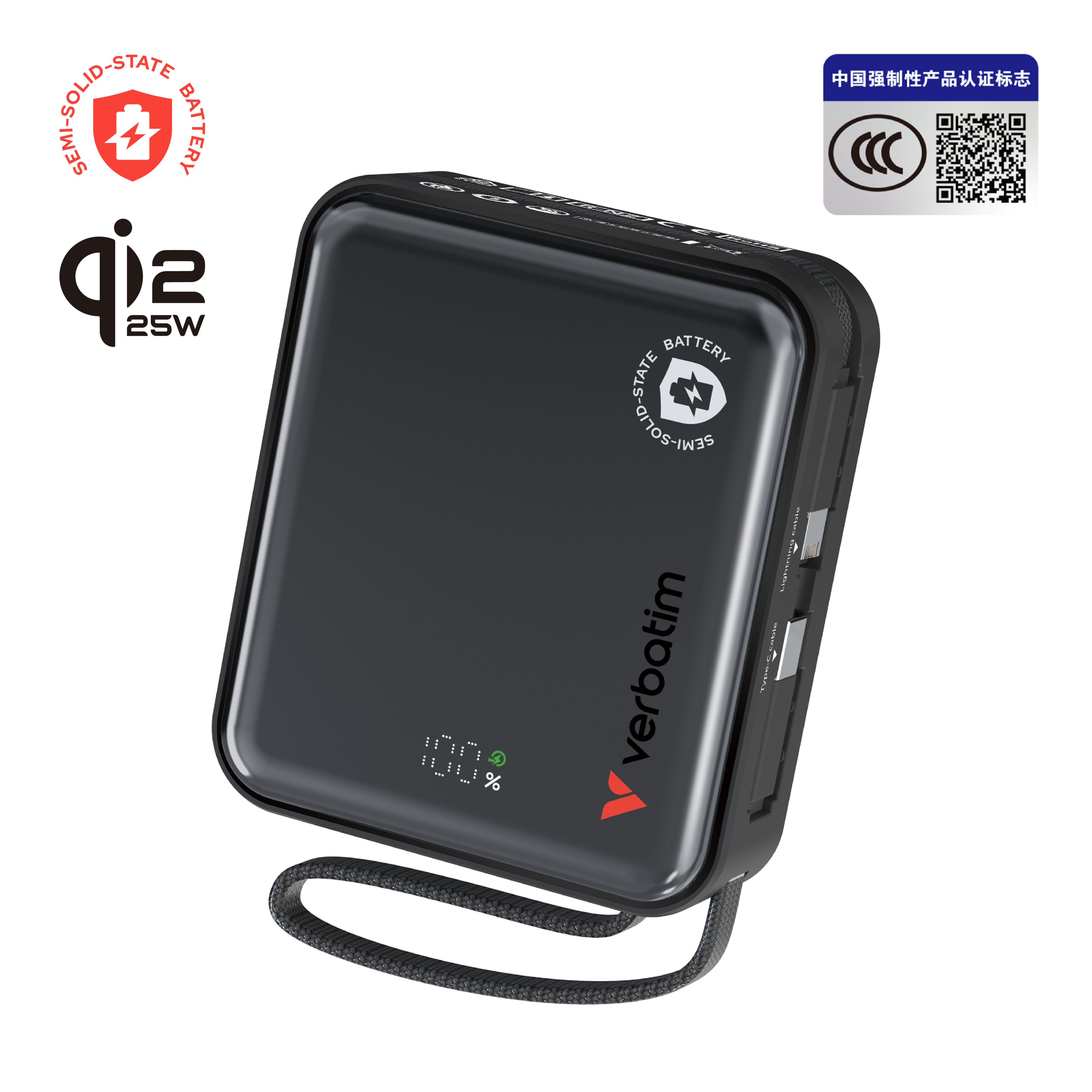 SnapQub 10000mAh Qi2.2 L+C Semi-Solid-State Magnetic Wireless Power Bank (*3C+QR Code)