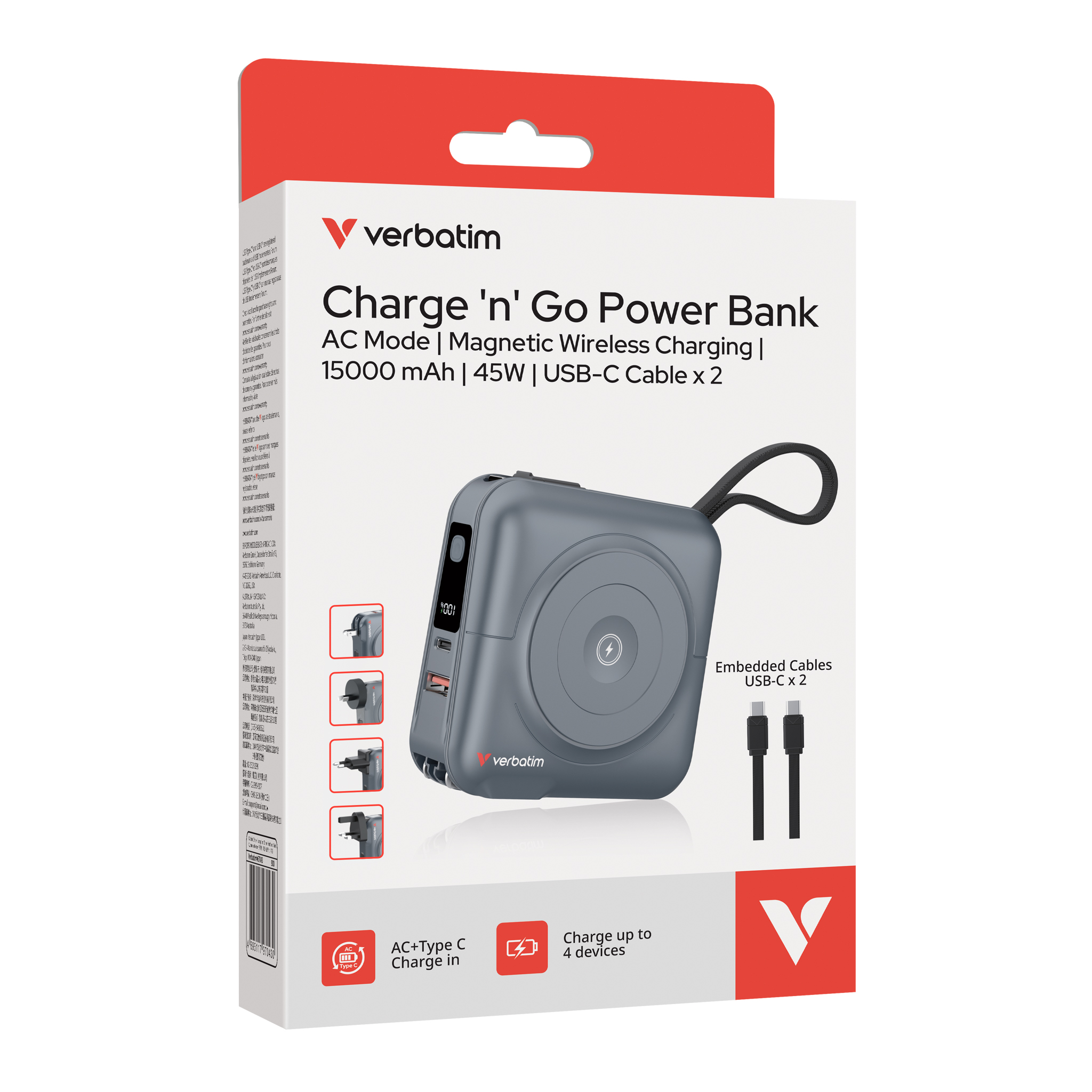 15000mAh Magnetic Wireless Charging Power Bank I USB-C Cable x 2 (*3C+BSMI Certification) - Image 3